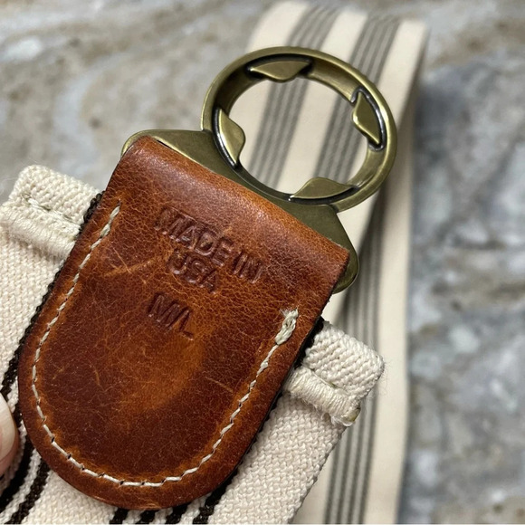 Wide Leather & Cloth 90’s Belt white and brown leather pinstripes stretchy M/L main image 6